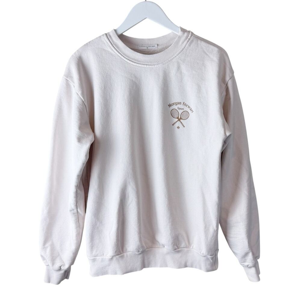 Morgan Stewart Sport Pink Tennis Graphic Cotton Fleece‎ Sweatshirt Womens Medium